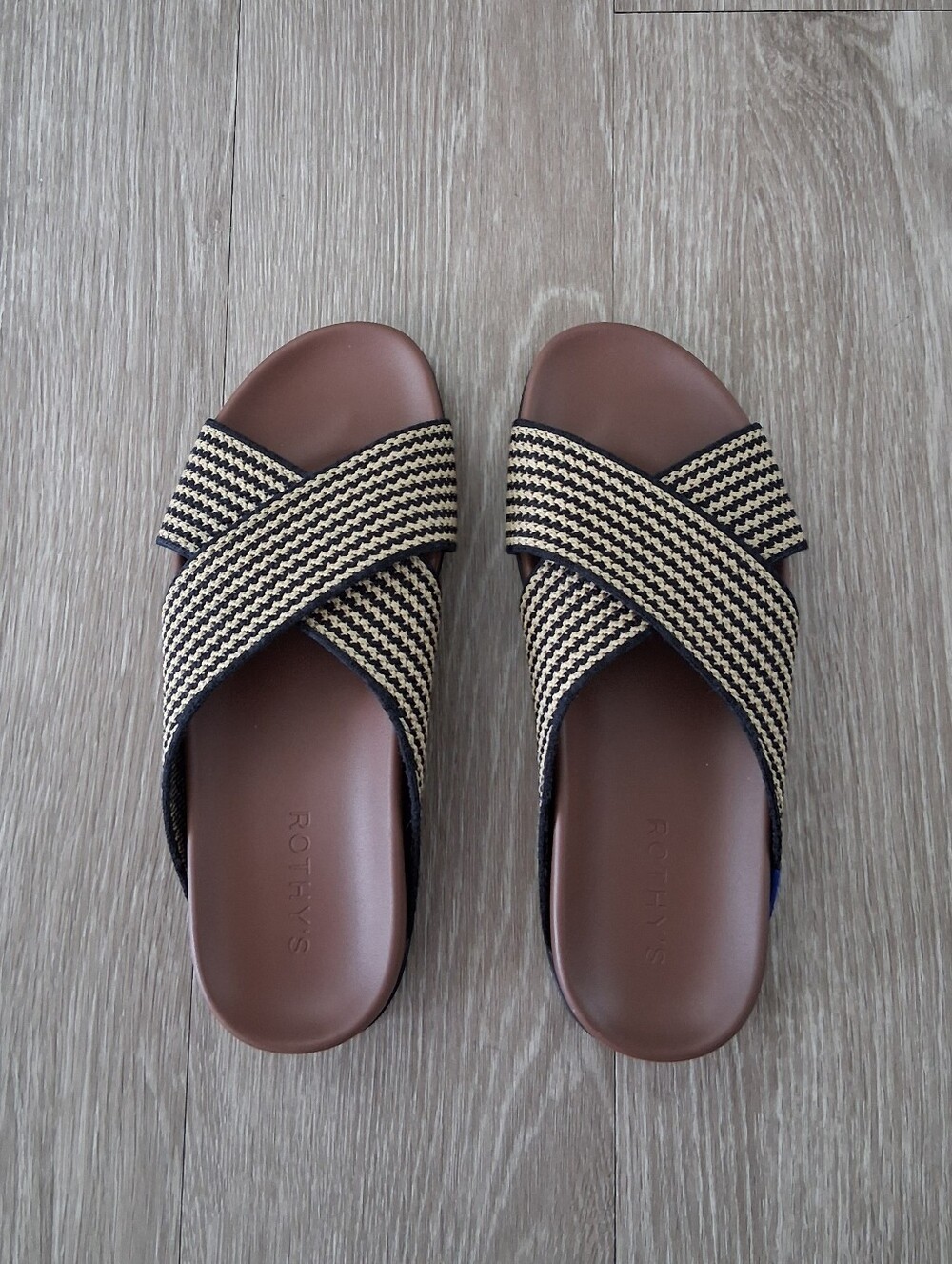 Rothy's The Weekend Slide Sandals In Toffee Stripe - Picture 12 of 14